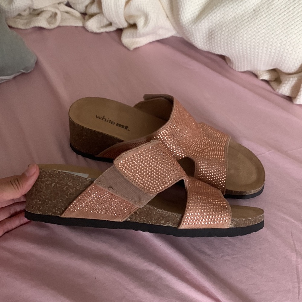 White mountain sandals waterproof diamonds paved adjustable velvet inhaled